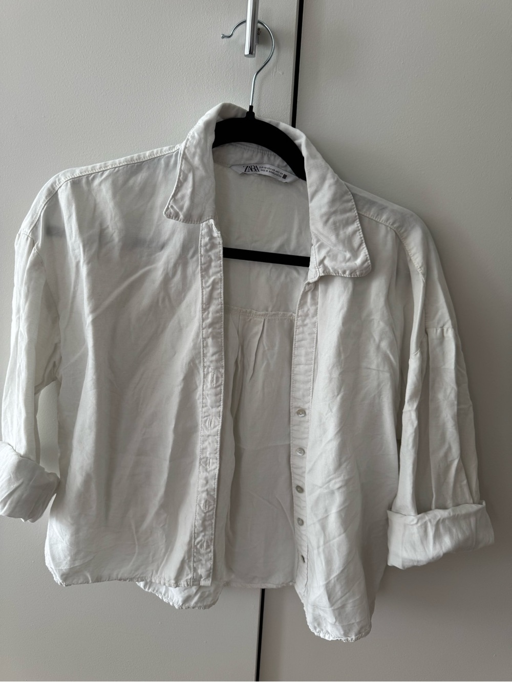 Zara White Cropped Button Down Cotton Shirt Size XS